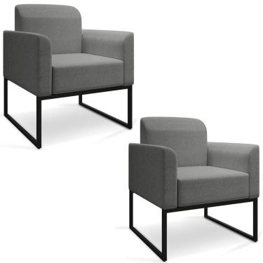 Imagem de Kit 2 Poltronas Decorativas Base Industrial Preta Maressa A26 Linho Grafite - Ibiza