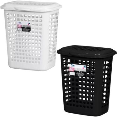 Imagem de Cesto De Roupas Sujas e Limpas Grande Retangular Organizador Telado 60 Litros Com Tampa Rischioto 9104BR