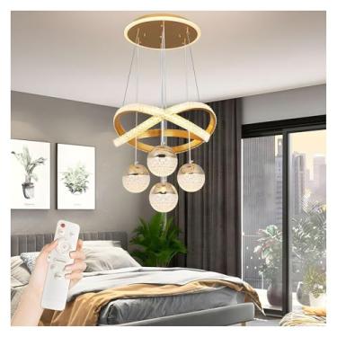 Imagem de Lustres de cristal, luminária, lustre, luz pendente de LED regulável, para sala de estar, quarto, ilha de cozinha com controle remoto, lâmpadas de teto com altura ajustável - preto (multicol