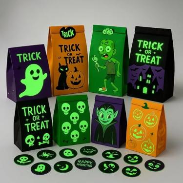 Imagem de JoyX Sacos de papel para festa de Halloween com design que brilha no escuro, adesivos incluídos, pacote com 48