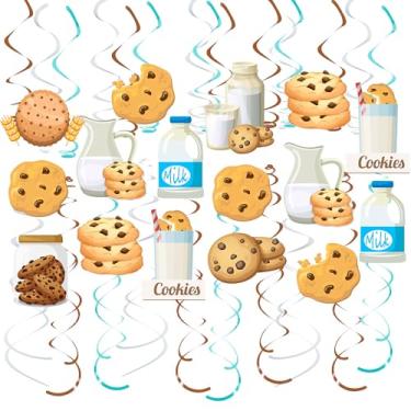 Imagem de 30 peças de decorações de redemoinho para pendurar biscoitos e leite com gotas de chocolate, tema de leite, decoração de festa, serpentinas de teto para decorações de festa de aniversário, suprimentos