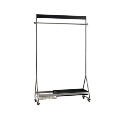 Imagem de Prateleira para casacos, suporte para roupas, chão, quarto, casa, aço inoxidável, suporte móvel de armazenamento (Preto)