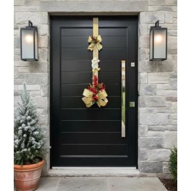 Imagem de Arranjo Guirlanda Natal Pendente Porta Duplaface Escapulário Dourada