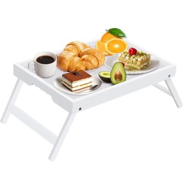 Imagem de Artmeer Bandeja de cama com pernas dobráveis, café da manhã de bambu na cama para mesa de TV, bandeja de laptop, comer, bandeja de lanche (branca) tamanho extra grande