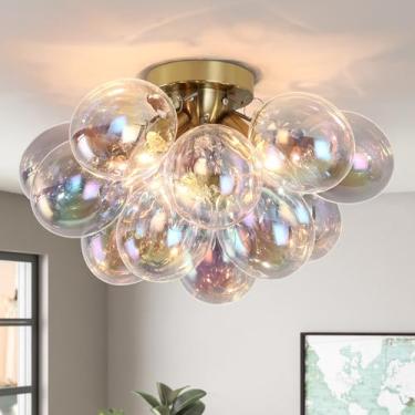 Imagem de GoYeel Luminária De Teto Semi-Embutida Dourada, Bolhas Coloridas Para Cozinha, Lustre Moderno Meados Do Século, Vidro Com 13 Globos Quarto Criança, Hall Entrada Meninas, Sala Estar