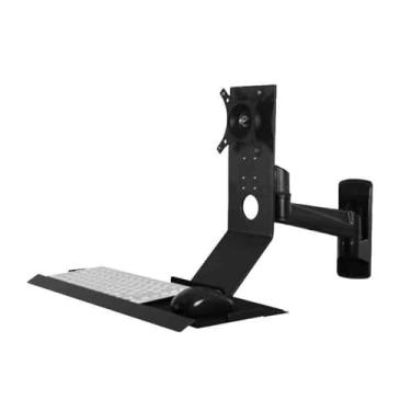 Imagem de Suporte para monitor de braço único com bandeja de teclado regular dobrável 90° preto suporte de tela única braço para monitor de mesa