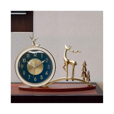 Imagem de Relógio de mesa leve luxo silencioso relógio de mesa sala de estar ornamentos grandes quarto mesa criativo quartzo relógio de mesa relógio de mesa (verde)