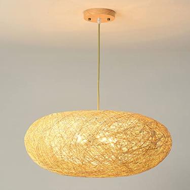 Imagem de B Vime Rattan Pendente Luz Lanterna Antiga Teto Lustre Lâmpada para Sala de Estar B Restaurante Café LED Luminária (Bege E26/E27)