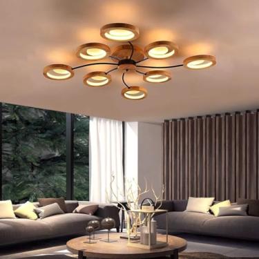 Imagem de Luminária de teto de madeira LED com controle remoto, luminária de teto grande com regulagem de intensidade de luz para sala de estar, cor/brilho ajustável, lâmpada de quarto, moderna sala d