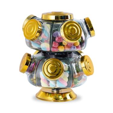 Imagem de 【Cozena】Baleiro Giratório de Vidro Duplo - Prático, Bonito e Cheio de Nostalgia (Dourado)