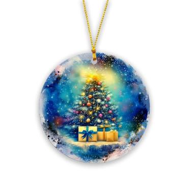 Imagem de Árvore de Natal Noite Estrelada Decoração de Cerâmica 2025 – Lembrança Redonda Pendurada com Arte de Céu Noturno de Inverno – Exclusivo Colecionável de Férias, Cerâmica, Decoração de Árvore para