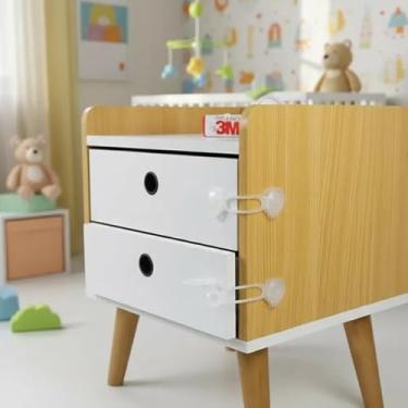 Imagem de Kit 6 Travas Bebê Gaveta Porta com Adesivo 3M (Transparente)