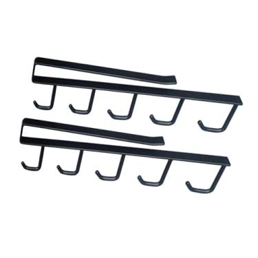 Imagem de KiBcsLic Suporte para utensílios de cozinha 2 peças, acessórios de cozinha sem furadeira, economiza espaço com 6 ganchos, suporte para xícaras de café, Preto