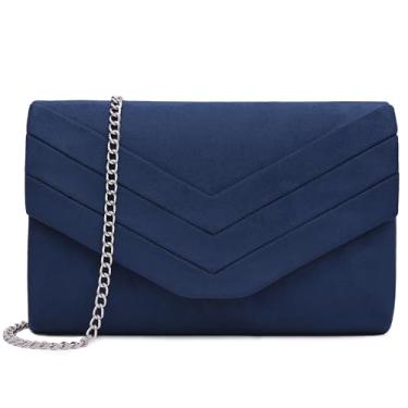 Imagem de Milisente Bolsa feminina para noite com envelope de camurça, bolsa de ombro transversal, bolsa clutch, 808 azul-marinho, Large