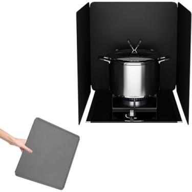 Imagem de Protetor de respingos dobrável de aço carbono para fogão, protetor de gordura de 3 lados para frigideiras, tela ajustável de respingos de óleo de 30 a 50 cm (50 x 50 x 50 cm)