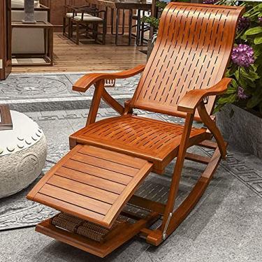 Imagem de ZYHSIJOBAS Cadeira de praia dobrável, reclinável e dobrável de bambu para jardim, cadeira de descanso com massagem nos pés e encosto ajustável de 6 velocidades, com tapete