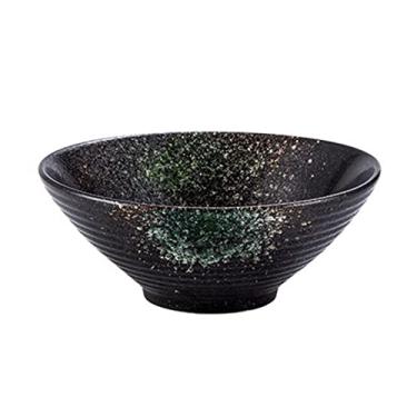 Imagem de WYUYIWH Tigela tigela de ramen tigela de macarrão de cerâmica chapéu de bambu tigela de cerâmica doméstico grande tigela de sopa de ramen tigela retrô talheres (cor: 01, tamanho: 23 cm)
