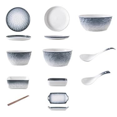 Imagem de Conjunto de 32 peças de louça de cerâmica de grés, estilo nórdico, padrão de pedra gradiente, conjunto de pratos de jantar modernos para 6