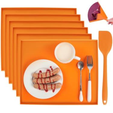 Imagem de 6 peças de folhas de desidratador de silicone com bordas resistentes ao calor bandejas de desidratador com raspador de silicone, forros de bandeja reutilizáveis, tapetes desidratadores antiaderentes