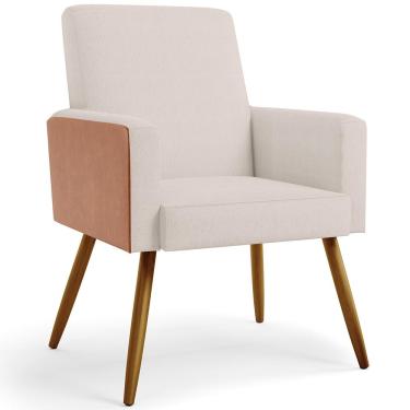 Imagem de Poltrona Decorativa Para Sala De Estar Maria W01 Pés Palito Linho Cru Couríssimo Camel - Lyam Decor