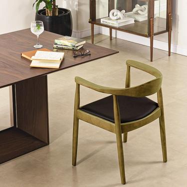 Imagem de Cadeira Decorativa Sala de Jantar Columbia PU Madeira Rústica Bege G56 - Gran Belo