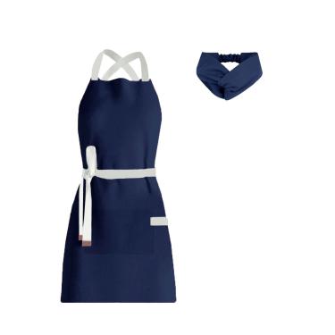Imagem de Avental Azul Marinho Alça Cruzada e Faixa Cabelo Restaurante