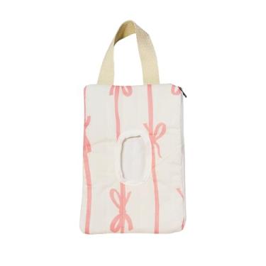 Imagem de AGLOO Dispensador de lenços umedecidos Bow Baby – Bolsa portátil de armazenamento de lenços úmidos para viagens, suporte de lenços umedecidos recarregável para carro e carrinho de bebê – Bolsa