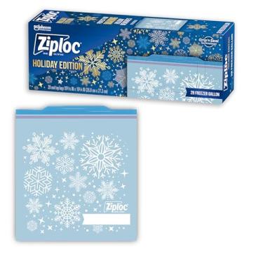 Imagem de Ziploc Sacos para congelador de armazenamento de alimentos de galão, tecnologia Grip 'n Seal para facilitar a aderência, abrir e fechar, 28 unidades, designs de férias, embalagem pode variar