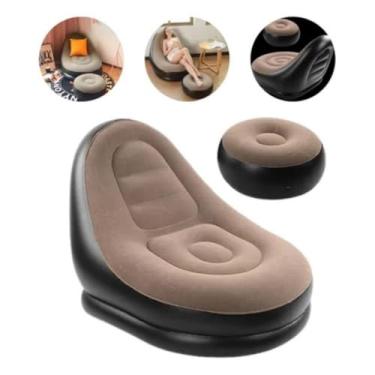 Imagem de Poltrona Inflável Anatômica com Puff - Conforto Portátil para Praia, Camping e Lar, 100kg de Capacidade (ROSA)