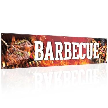 Imagem de Tegeme Placa de banner de churrasco 6 x 3 m/61 x 300 cm grande tecido oxford faixa para churrasco churrasco decorações de festa de aniversário pano de fundo com 10 ilhós para pendurar facilmente em