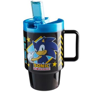 Imagem de Get Trend Garrafa de água infantil Sonic the Hedgehog com canudo de 500 ml, copo de plástico sem BPA com alça de tampa, copo reutilizável para presentes escolares para crianças (Black Sonic)