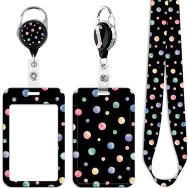 Imagem de Cordão preto para crachá de identificação para chaves de crachá de identificação, bolas fofas, retráteis, resistentes, carretel de crachá, clipe legal para crianças, mulheres, homens, adolescentes