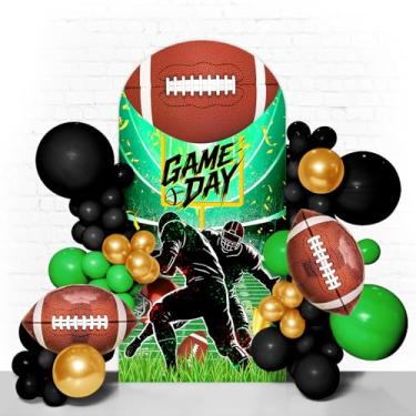 Imagem de Capa de arco de futebol americano de 1,8 m – Capa de fundo de arco redondo de elastano elástico dupla face com designs de campo e jogador para festas traseiras, aniversários, eventos esportivos e