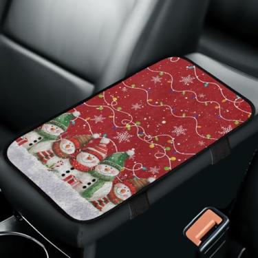 Imagem de Qpednta Capa de console central de carro boneco de neve de Natal, almofada de console central, moderna, proteção interna automotiva contra garras de animais de estimação, capas de console de carro de