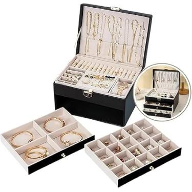 Imagem de Porta Jóias com 2 Gavetas e Chave, Couro Sintético, Preto organizador de acessórios