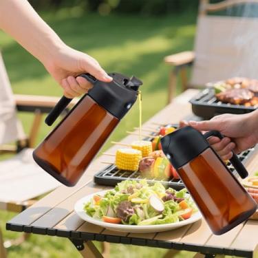 Imagem de Pulverizador de óleo de 470 ml para cozinhar, dispensador de óleo 2 em 1 para cozinha, dispensador de azeite de oliva para utensílios de cozinha, fritadeira a ar, salada, churrasco (marrom preto)