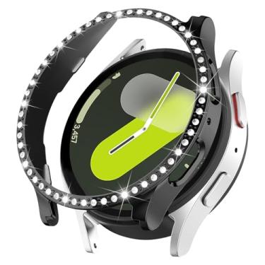 Imagem de Capa brilhante para Samsung Galaxy Watch 7 de 40 mm e 44 mm para mulheres, capa protetora de diamante com strass de cristal com glitter, capa rígida de policarbonato à prova de choque para Samsung