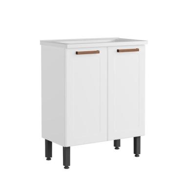 Imagem de Balcão De Aço E Cuba Para Banheiro 2 Portas Branco Bertolini Branco