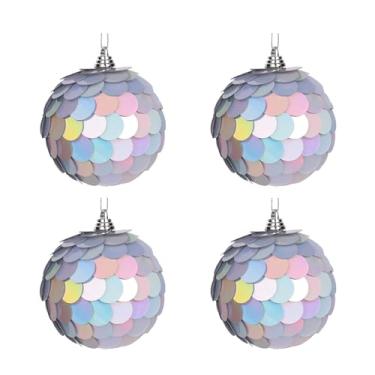 Imagem de Enfeite de decoração de árvore de Natal, decoração de bola de Natal reflexiva, conjunto de bolas de lantejoulas iridescentes artesanais, férias, festa, decoração de casa (prata lunara, 8 cm)