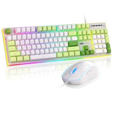 Imagem de MageGee GT838 Combo de teclado e mouse para jogos, 104 teclas, RGB retroiluminado, silencioso, com teclado numérico, painel de metal, anti-fantasma, conjunto de teclados para desktop, laptop, PC