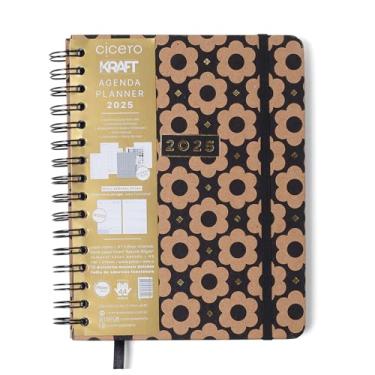 Imagem de Agenda Planner Wire-O 2025 Kraft Semanal Notas C/Divisórias A5 Flores Mini, Cicero