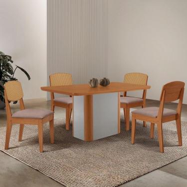 Imagem de Mesa De Jantar Isadora 120cm Tampo Mdf Laminado Linho Capuccino /naturale /off White