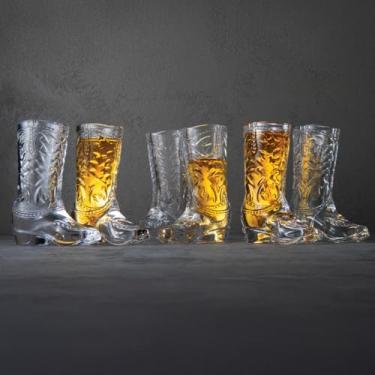 Imagem de Godinger Copos de shot para botas, atiradores de vidro, copo de shot, uísque e centeio, copos de shot com tema ocidental para uísque, tequila e bebidas de festa, conjunto de 6