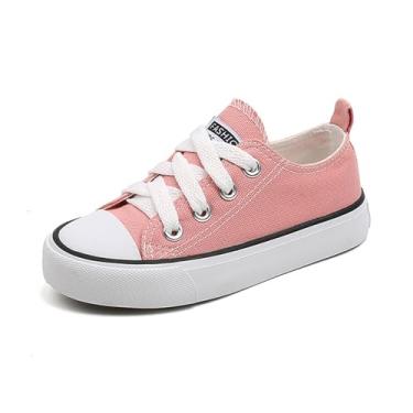 Imagem de Tênis infantil de lona para crianças pequenas, grandes, meninos e meninas, tênis de lona acolchoada, leve, antiderrapante, durável, sapatos casuais, rosa, 9 Toddler