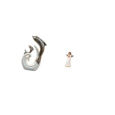 Imagem de Fenteer Estátua Moderna E Abstrata de Golfinho E Anjo em Cerâmica para Decoração de Sala de Estar, Escritório, Mesa de Centro Ou Lareira. Escultura de Querubi