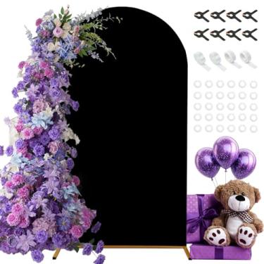 Imagem de Capa de arco de casamento de 2,5 m, capa de arco de elastano preto, capa de fundo elástico com ferramentas de amarração de balões para cerimônia de casamento, chá de bebê, festa de aniversário