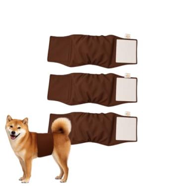 Imagem de Kit 3 Fraldas Cachorro Macho Reutilizáveis Marrom- Materiais Duráveis ​​Solução lavável na máquina para incontinência de animais de estimação e viagens longas Petting Is Caring (G)
