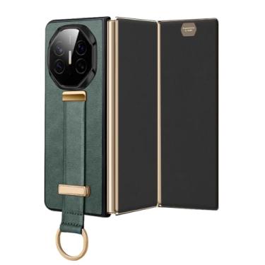 Imagem de HAOMRIYL Capa Wristrap para Huawei Mate Xts/XT, suporte de pulseira, proteção de anel, capa de couro fina minimalista antiqueda, verde, XTS
