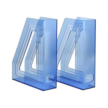 Imagem de Organizador de Papel, Kit 2 Porta Revistas Transparente Organizador Escritório Documentos Revistas Durável Prático, 22 X 7 X 29 Cm(Azul Clear)