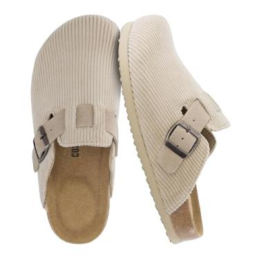 Imagem de CUSHIONAIRE Tamancos femininos Hana | Tamancos femininos confortáveis de camurça vegana | Sapatos de batata sem cadarço com palmilha de cortiça e suporte de arco | Espuma viscoelástica, larguras